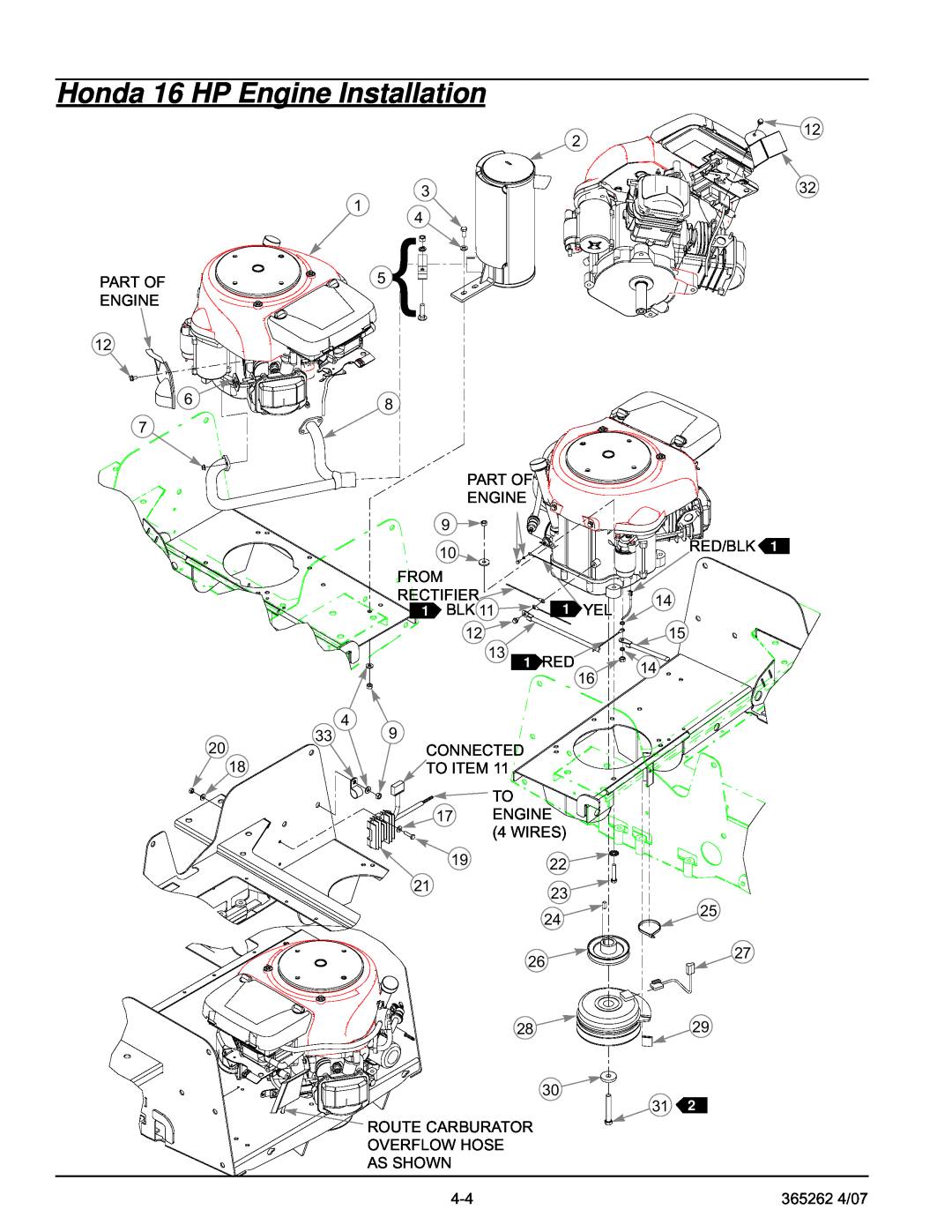 Hustler Turf Lawn Mower manual Honda 16 HP Engine Installation 