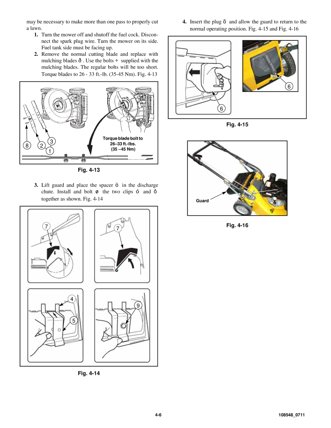 Hustler Turf M1 owner manual Torque blades to 26 33 ft.-lb -45 Nm. Fig 