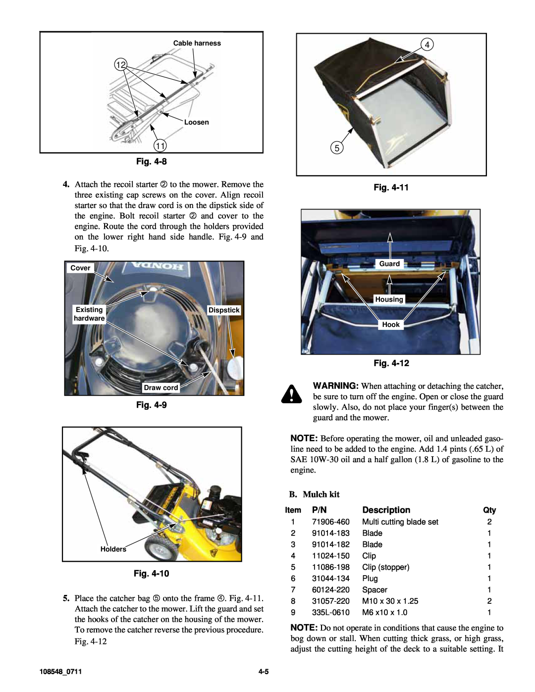 Hustler Turf M1 owner manual Mulch kit, Description 
