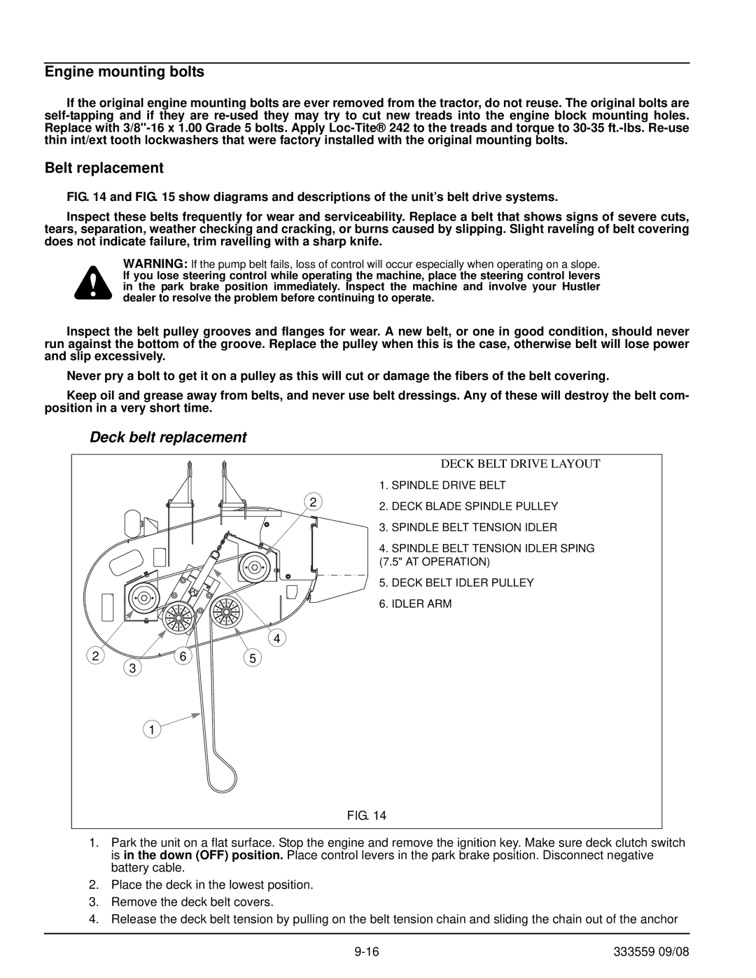 Hustler Turf none manual Engine mounting bolts, Belt replacement 