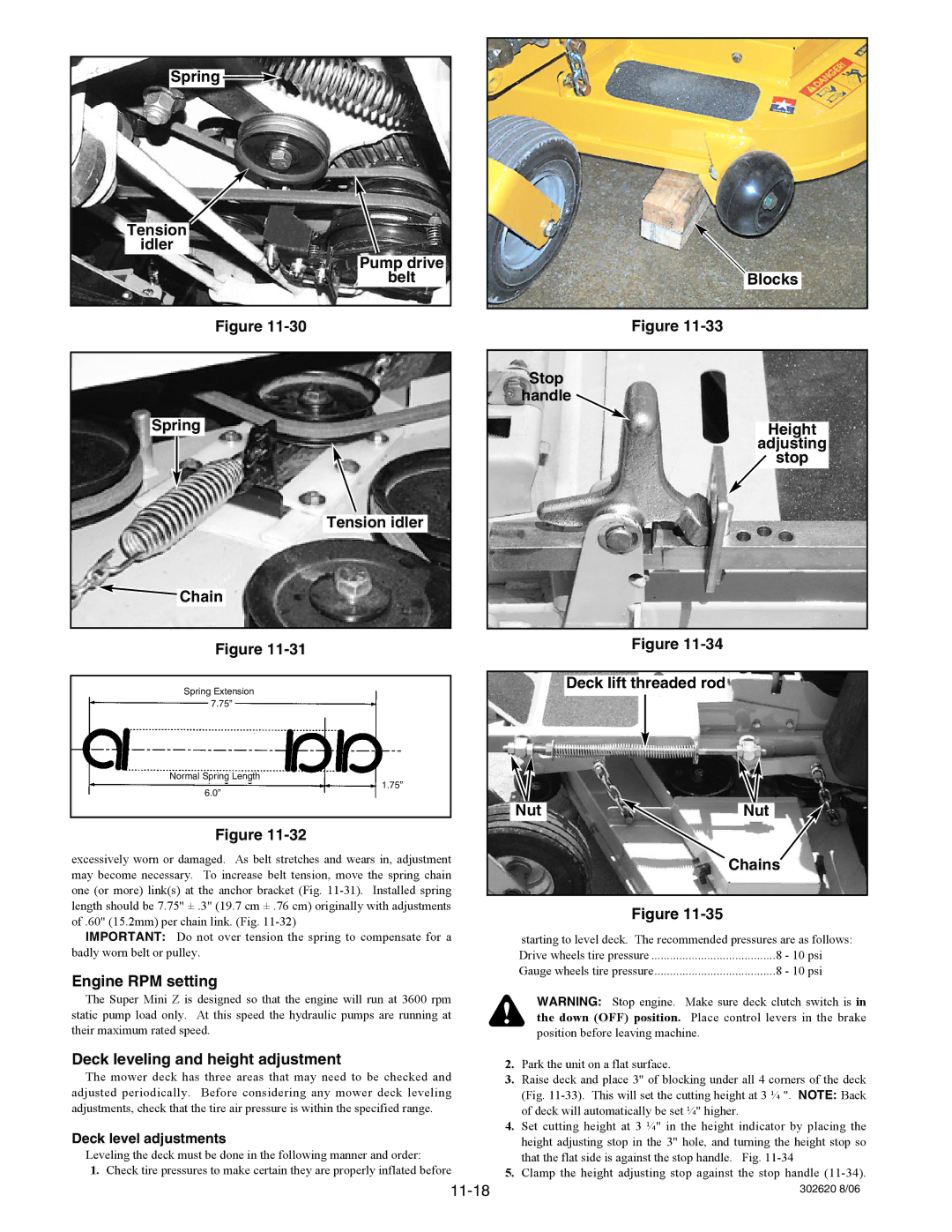 Hustler Turf Super Mini Z manual Spring Tension Idler Pump drive Belt Tension idler Chain, Engine RPM setting 