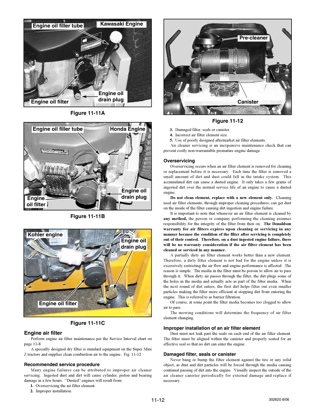 Hustler Turf Super Mini Z manual Kawasaki Engine, Engine oil filler tube, Engine oil filter, drain plug, 11A, Honda Engine 