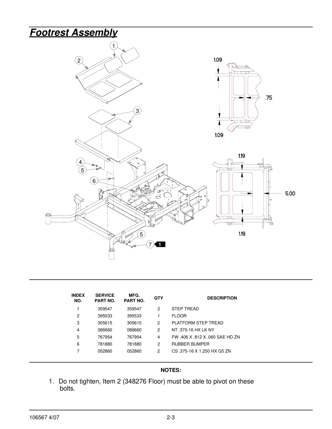 Hustler Turf Z XR7 manual Footrest Assembly, Floor, Platform Step Tread, Rubber Bumper 