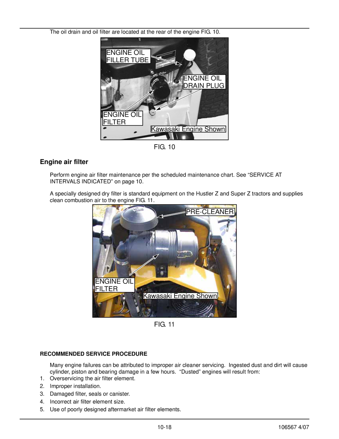 Hustler Turf Z XR7 manual Engine air filter, Recommended Service Procedure 