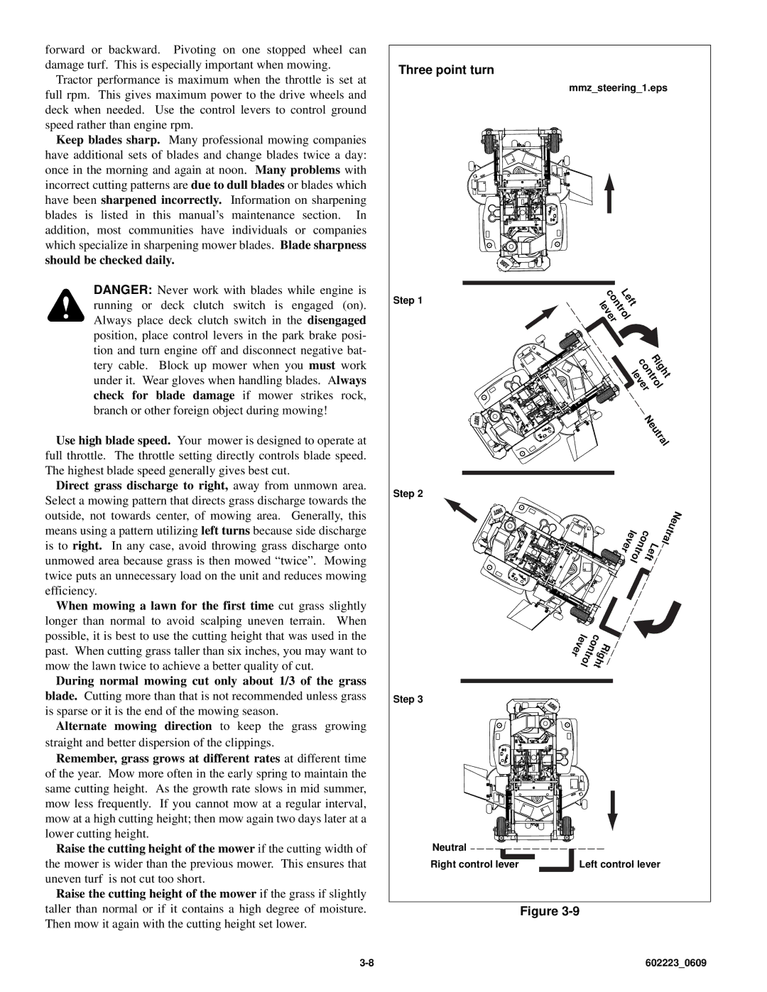 Hustler Turf Z4 manual Ve o, Three point turn 