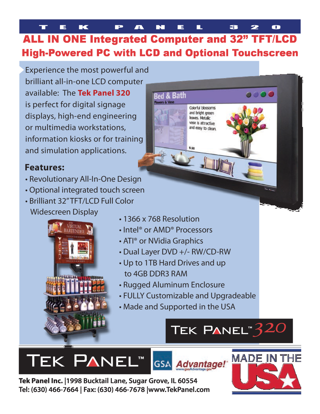 Hy-Tek Manufacturing 320 manual ALL IN ONE Integrated Computer and 32” TFT/LCD, Features 