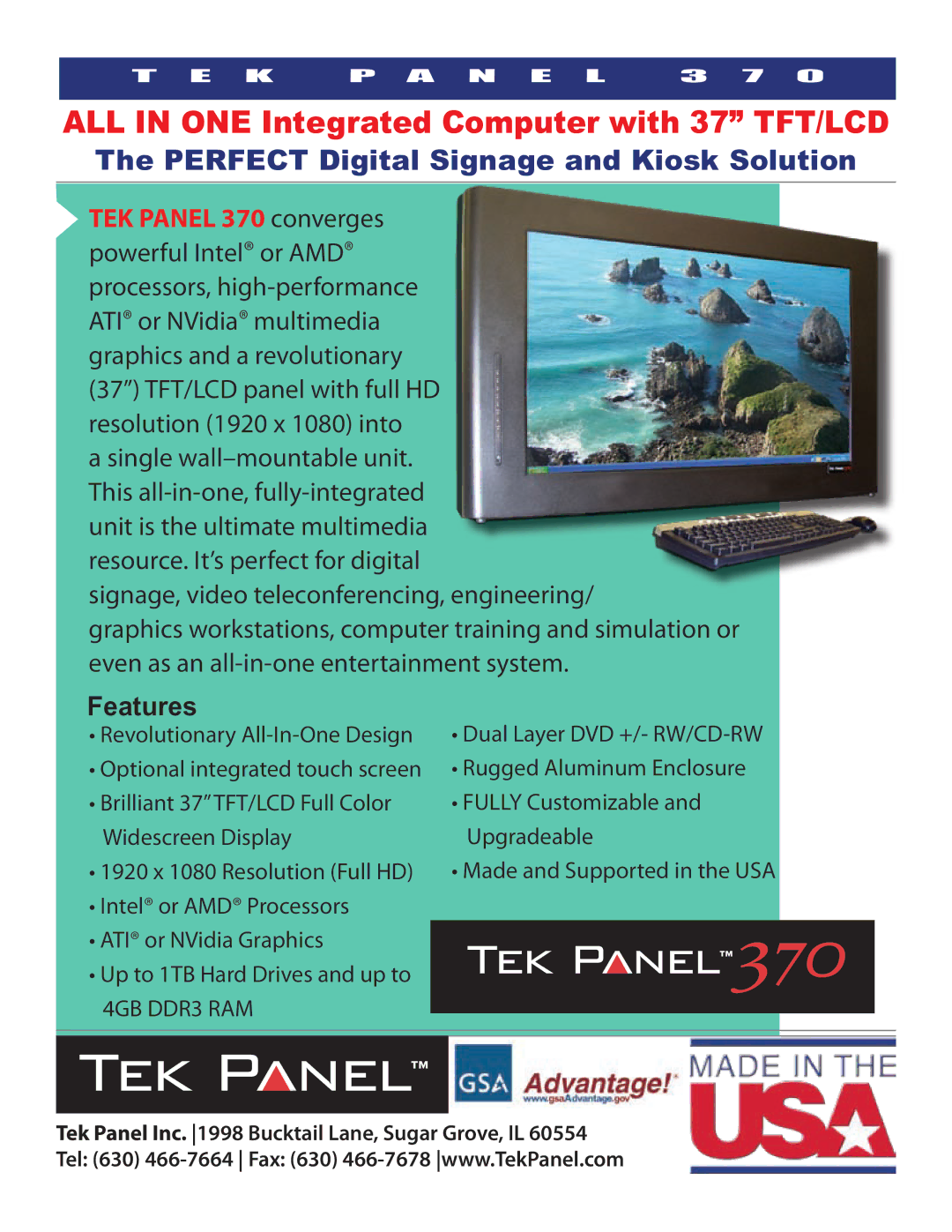 Hy-Tek Manufacturing 370 manual ALL in ONE Integrated Computer with 37 TFT/LCD 