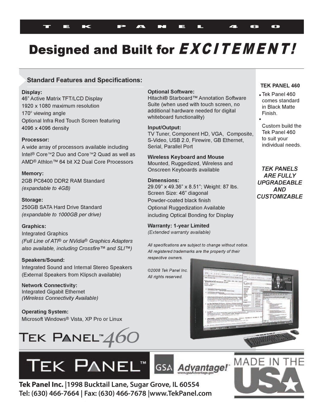 Hy-Tek Manufacturing 460 Display, Processor, Memory, Storage, Graphics, Optional Software, Input/Output, Speakers/Sound 