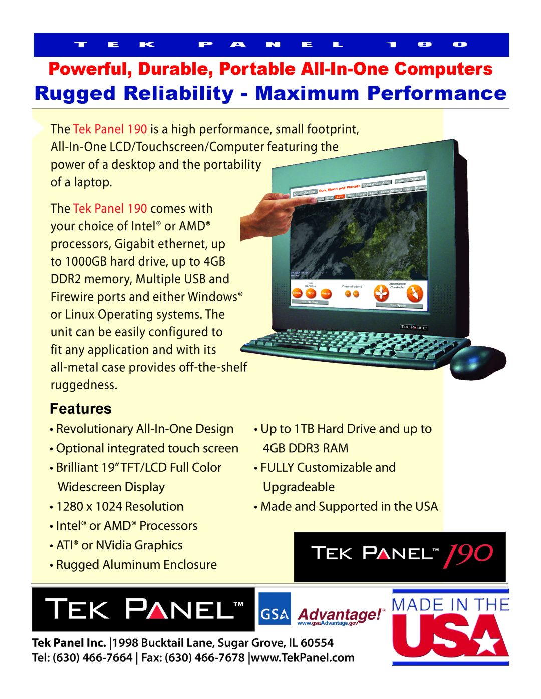 Hy-Tek Manufacturing Tek Panel 190 manual Rugged Reliability Maximum Performance 