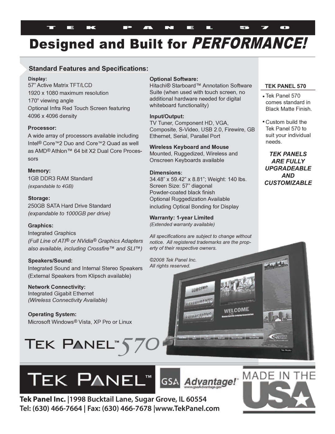 Hy-Tek Manufacturing Tek Panel 570 Optional Software, Processor, Memory, Storage, Input/Output, Warranty 1-year Limited 