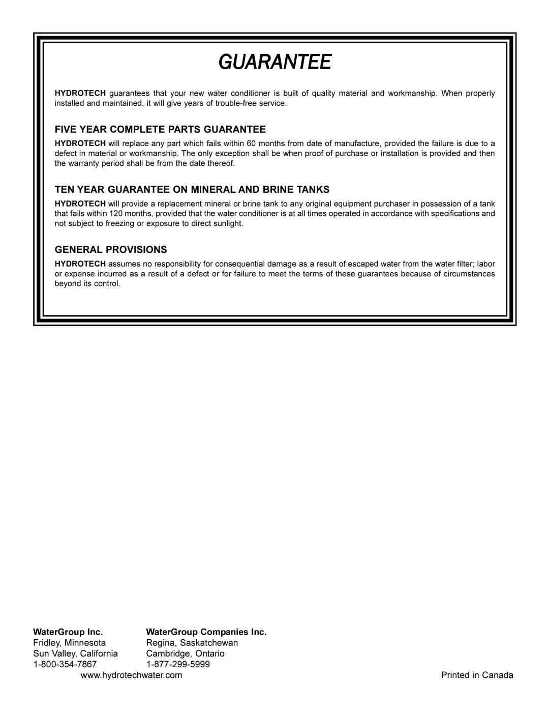 HydroSurge 5600 operation manual Guarantee 