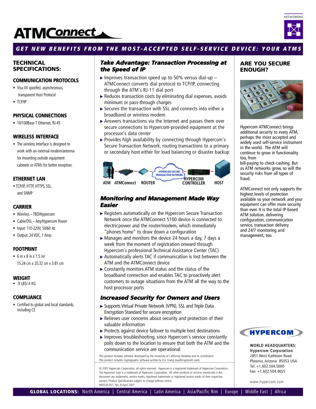 Hypercom 5100 Technical Specifications, Take Advantage Transaction Processing at the Speed of IP, Are YOU Secure ENOUGH? 