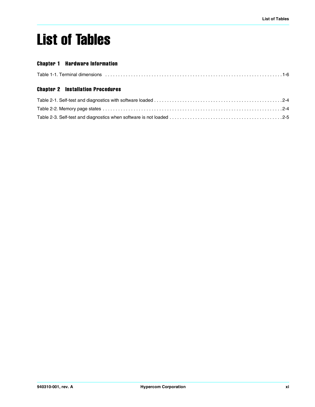 Hypercom ICE 5700 manual List of Tables 