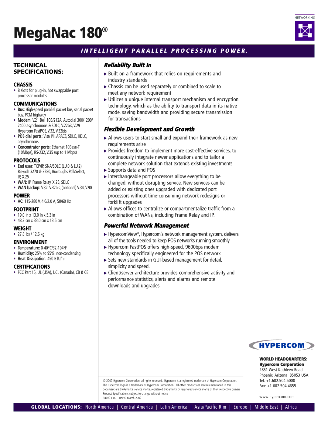 Hypercom MegaNAC 180 manual Reliability Built, Flexible Development and Growth, Powerful Network Management 