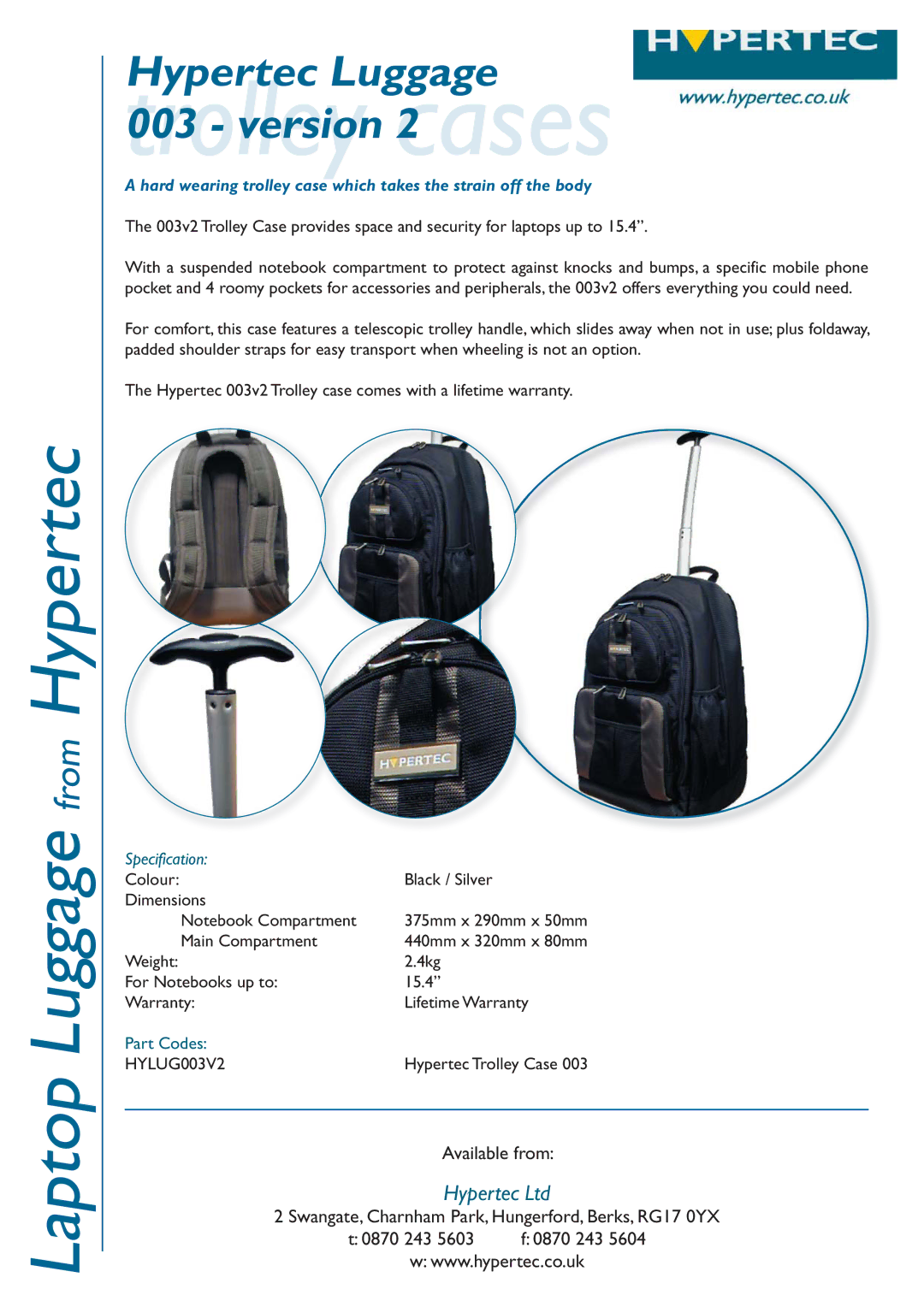 Hypertec 003v2 warranty Laptop Luggage from Hypertec, Hypertec Luggage, Trolley003 version 2cases, Specification 