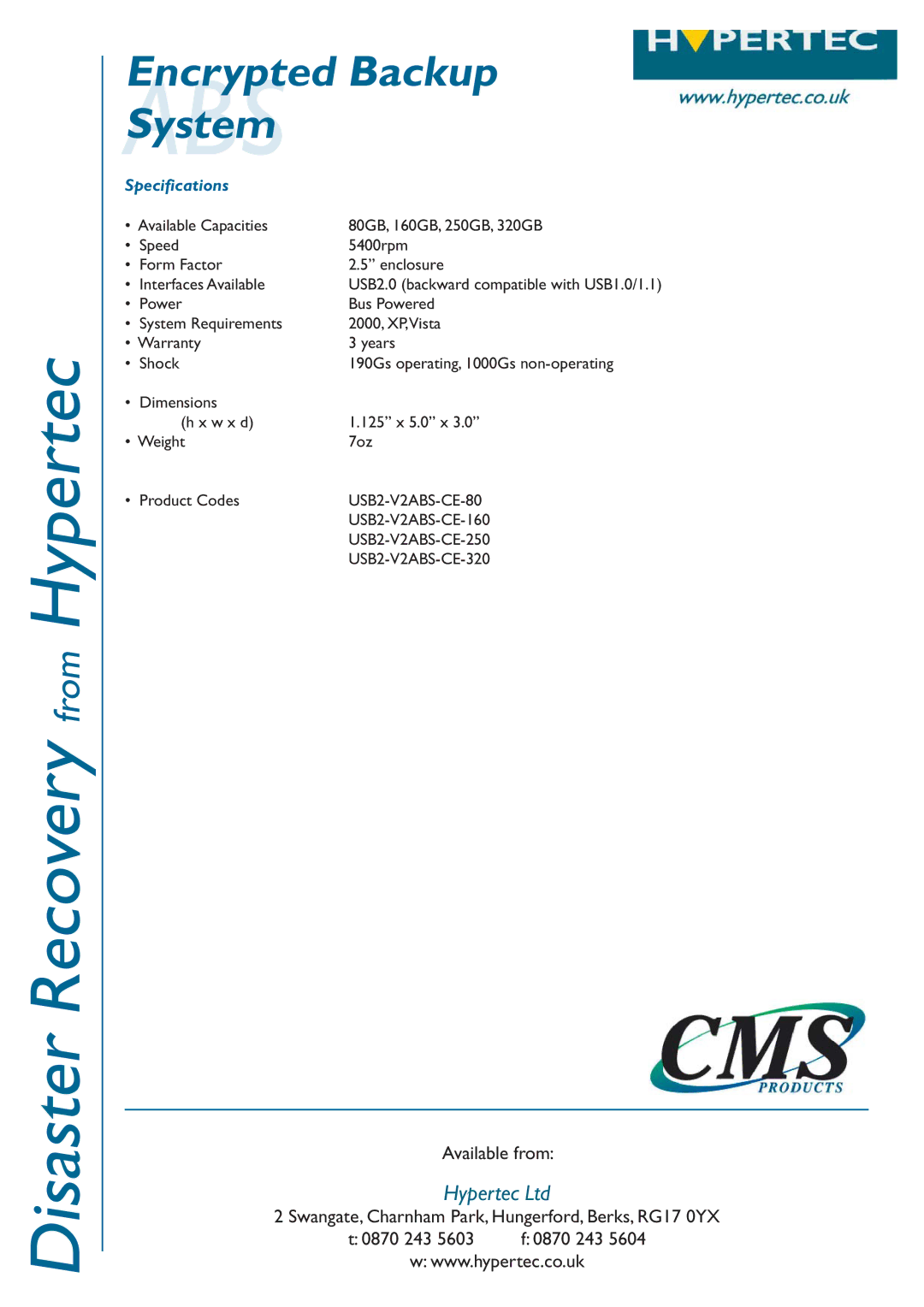 Hypertec Encrypted Backup System warranty Specifications 