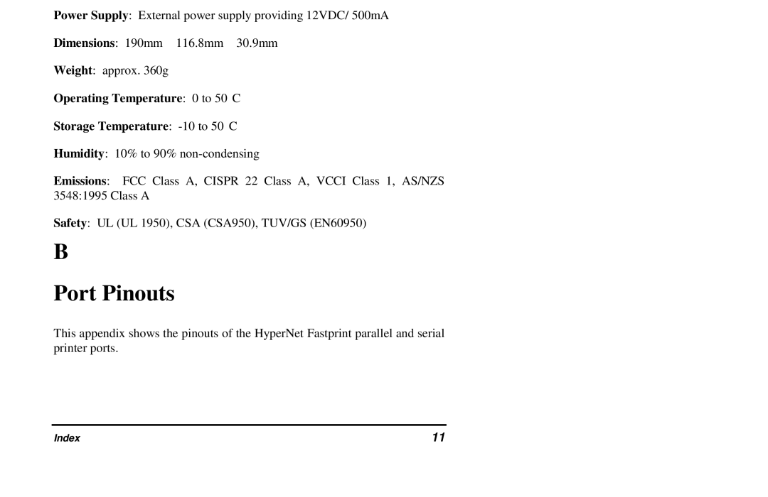 Hypertec FastPrint Multiprotocol Ethernet/Fast Ethernet Print Server Hardware manual Port Pinouts 