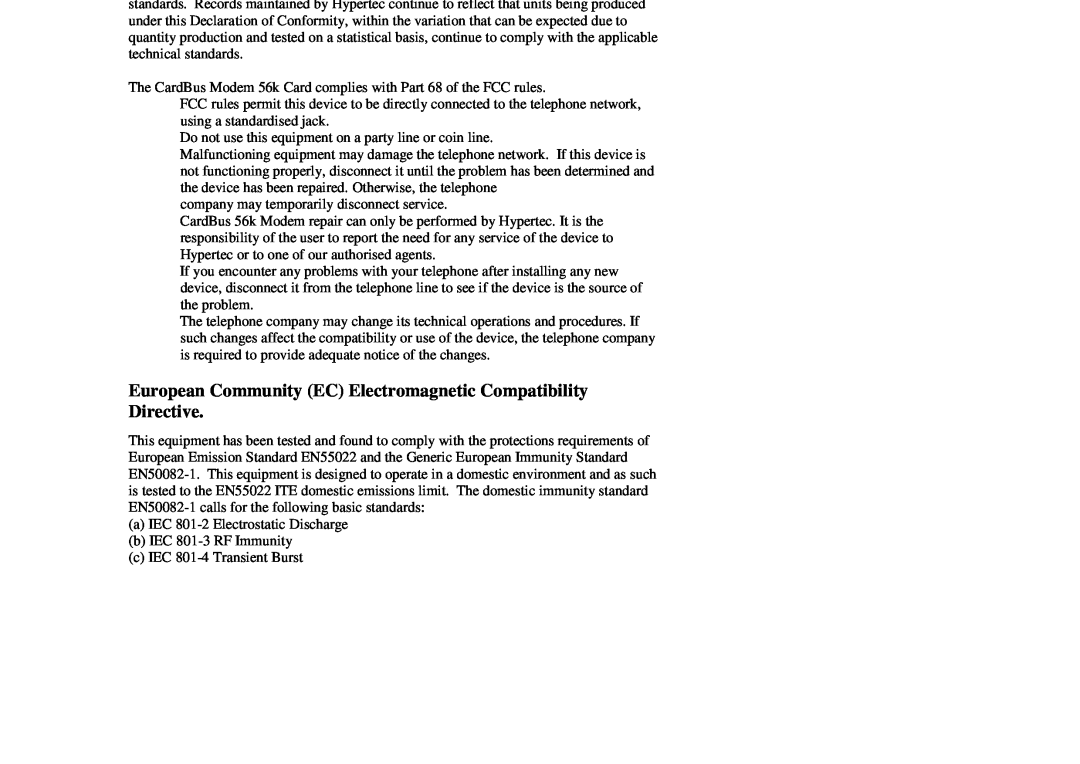 Hypertec HYNEP60056 manual European Community EC Electromagnetic Compatibility Directive 