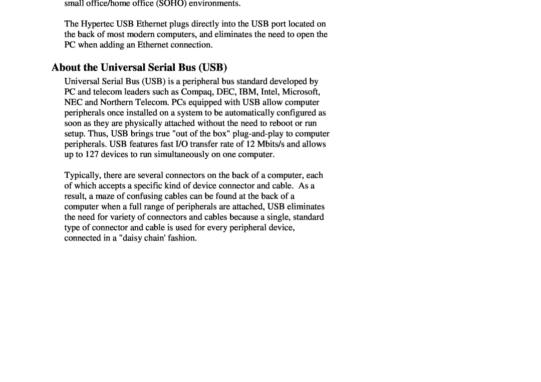 Hypertec HYNEU010001 manual About the Universal Serial Bus USB 