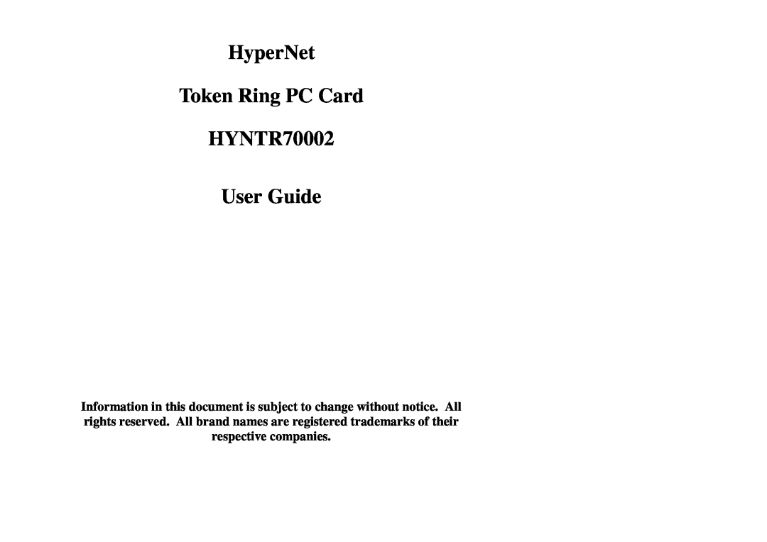 Hypertec manual HyperNet Token Ring PC Card HYNTR70002 User Guide 