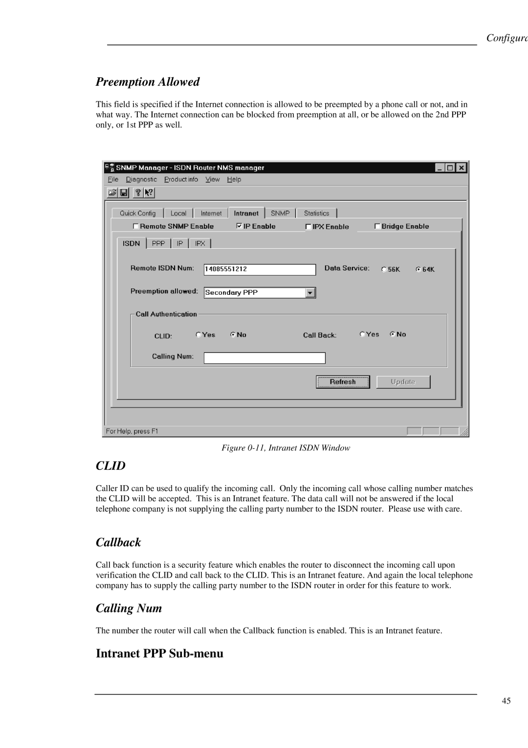 Hypertec ISDN 10T Router manual Clid, Calling Num 