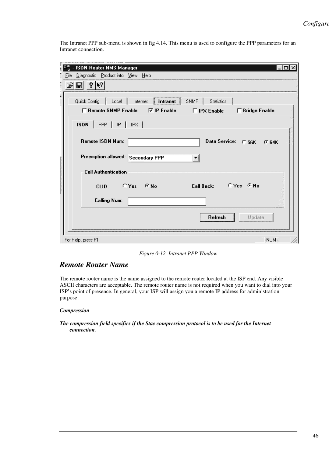 Hypertec ISDN 10T Router manual 12, Intranet PPP Window 