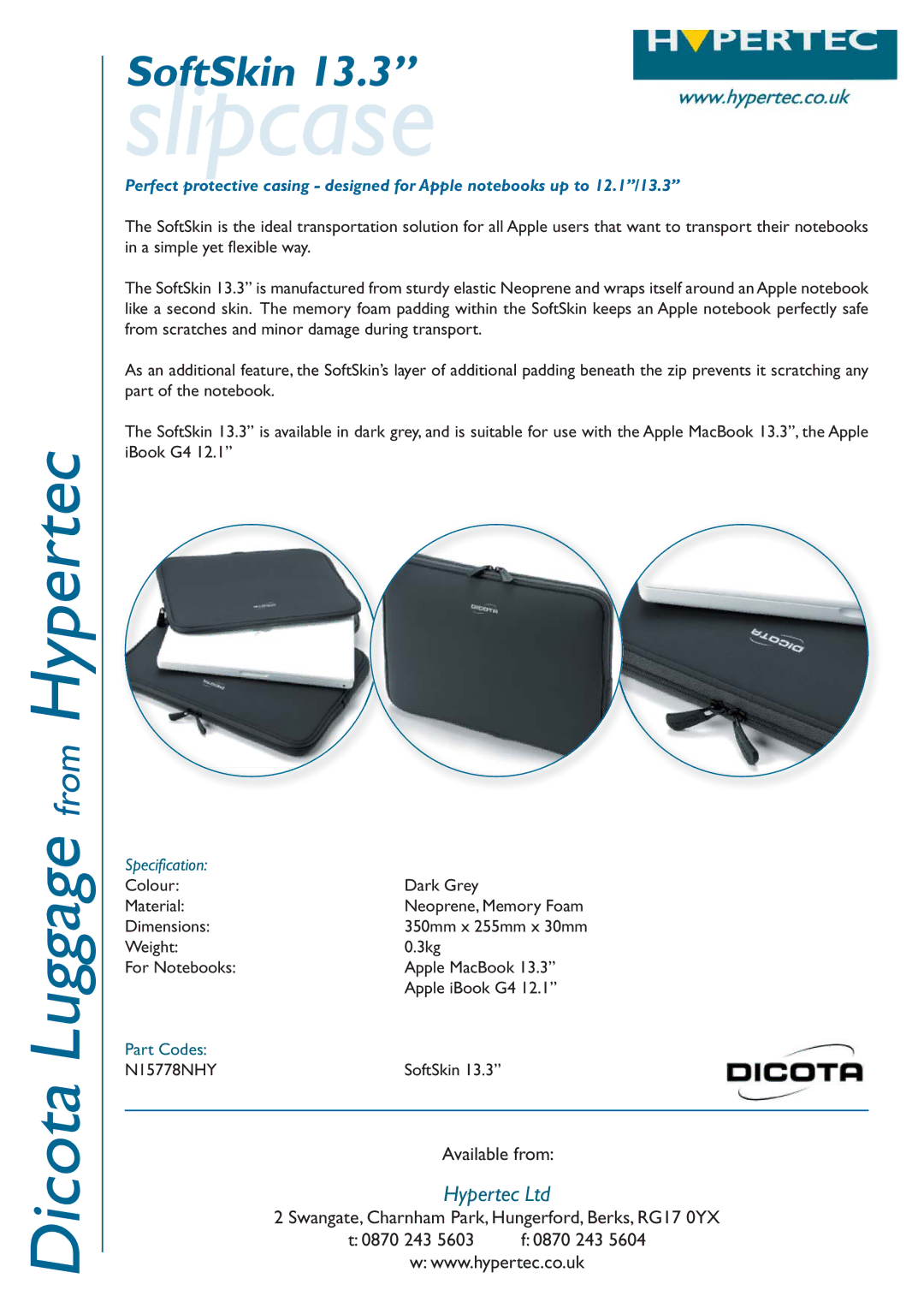 Hypertec N15778NHY dimensions Slipcase, Specification 