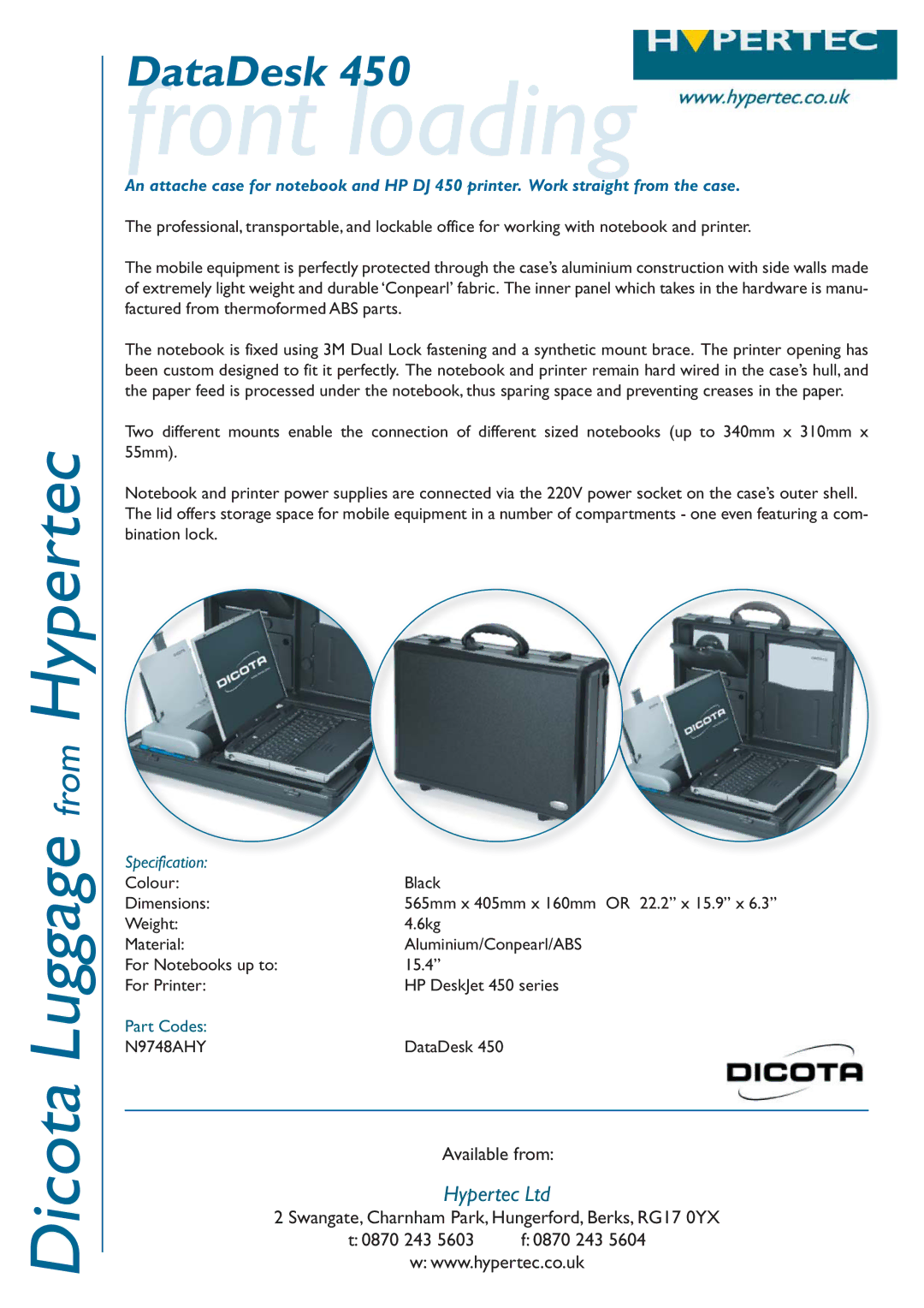 Hypertec N9748AHY dimensions Front loading, Specification 