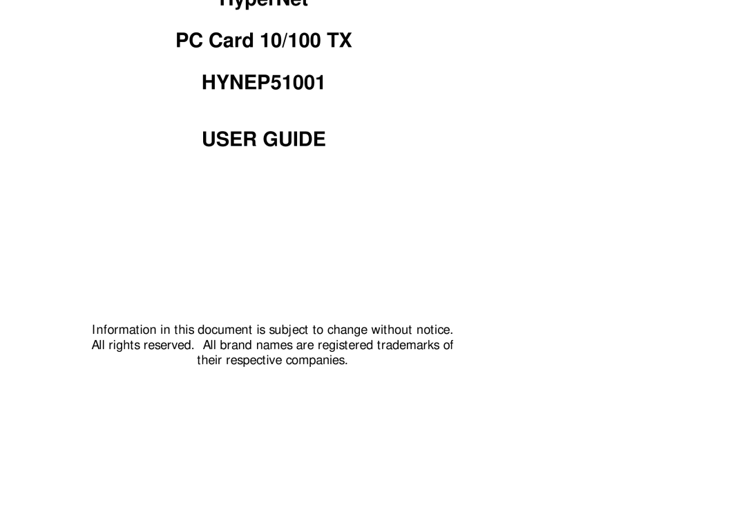 Hypertec PC Card 10/100 TX manual User Guide 