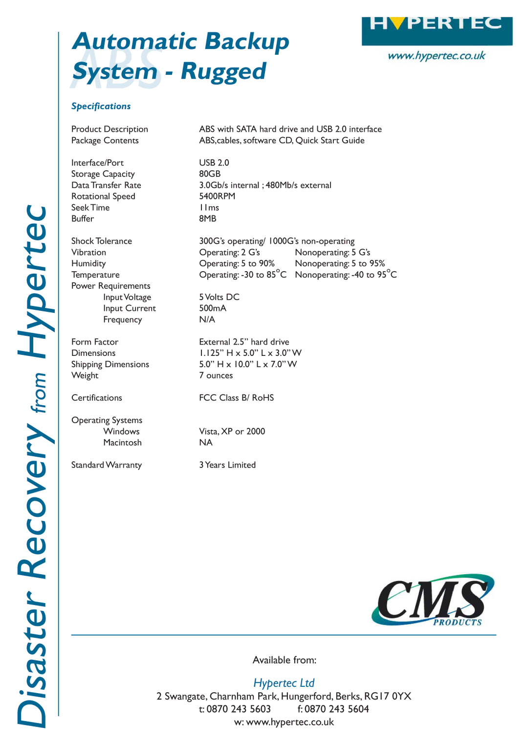 Hypertec V2 ABS manual Specifications, 8MB 