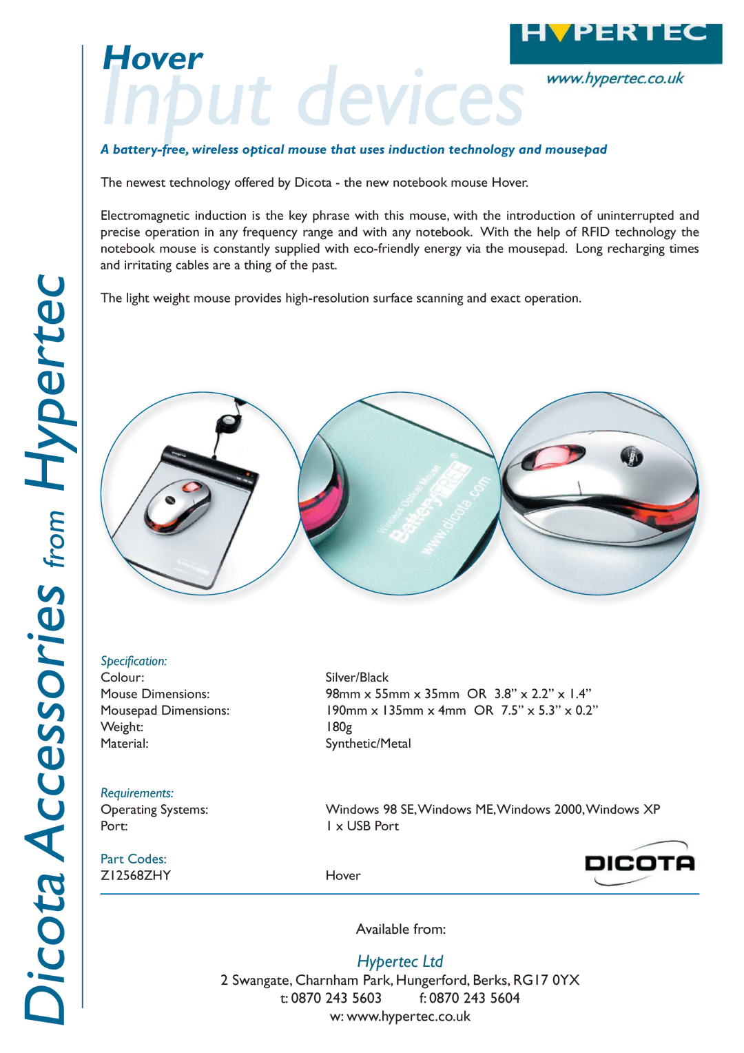 Hypertec Z12568ZHY dimensions Input devices, Specification, Requirements 