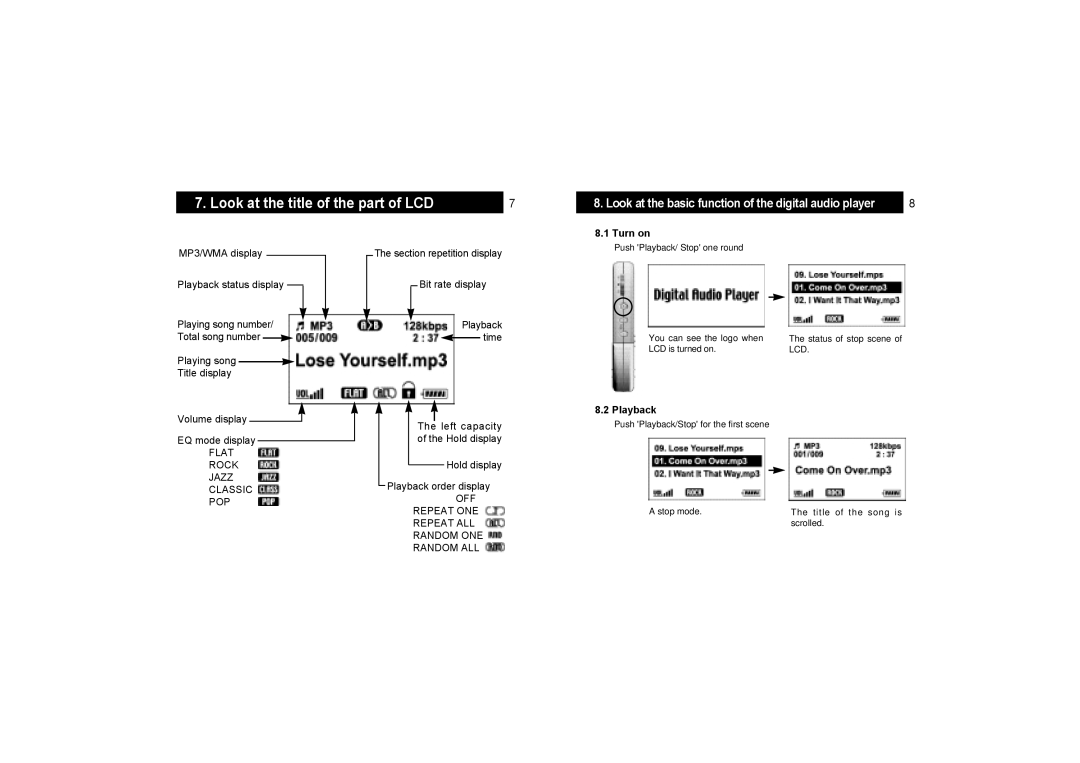 Hyun Won DAH-1100 manual Look at the title of the part of LCD, Turn on, Playback 