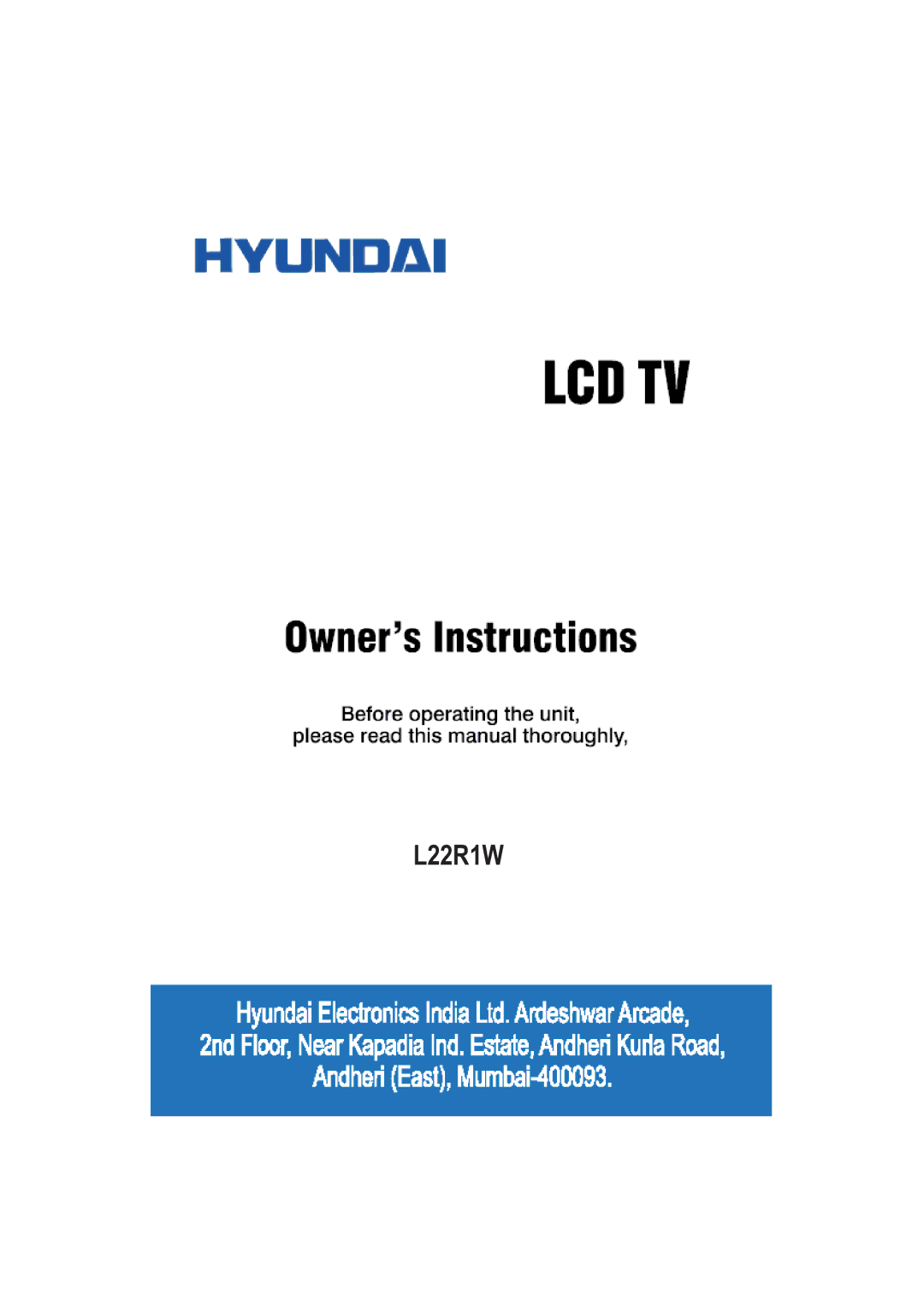 Hyundai L22R1W, 0090509536 manual 