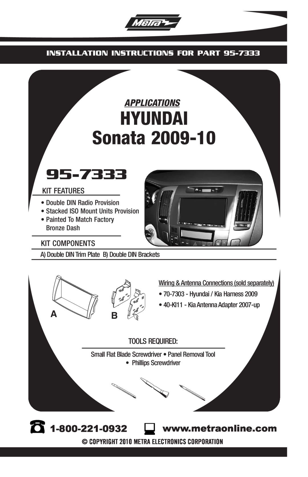 Hyundai 95-7333 installation instructions HYUNDAI Sonata, Applications, A B, Installation Instructions For Part 