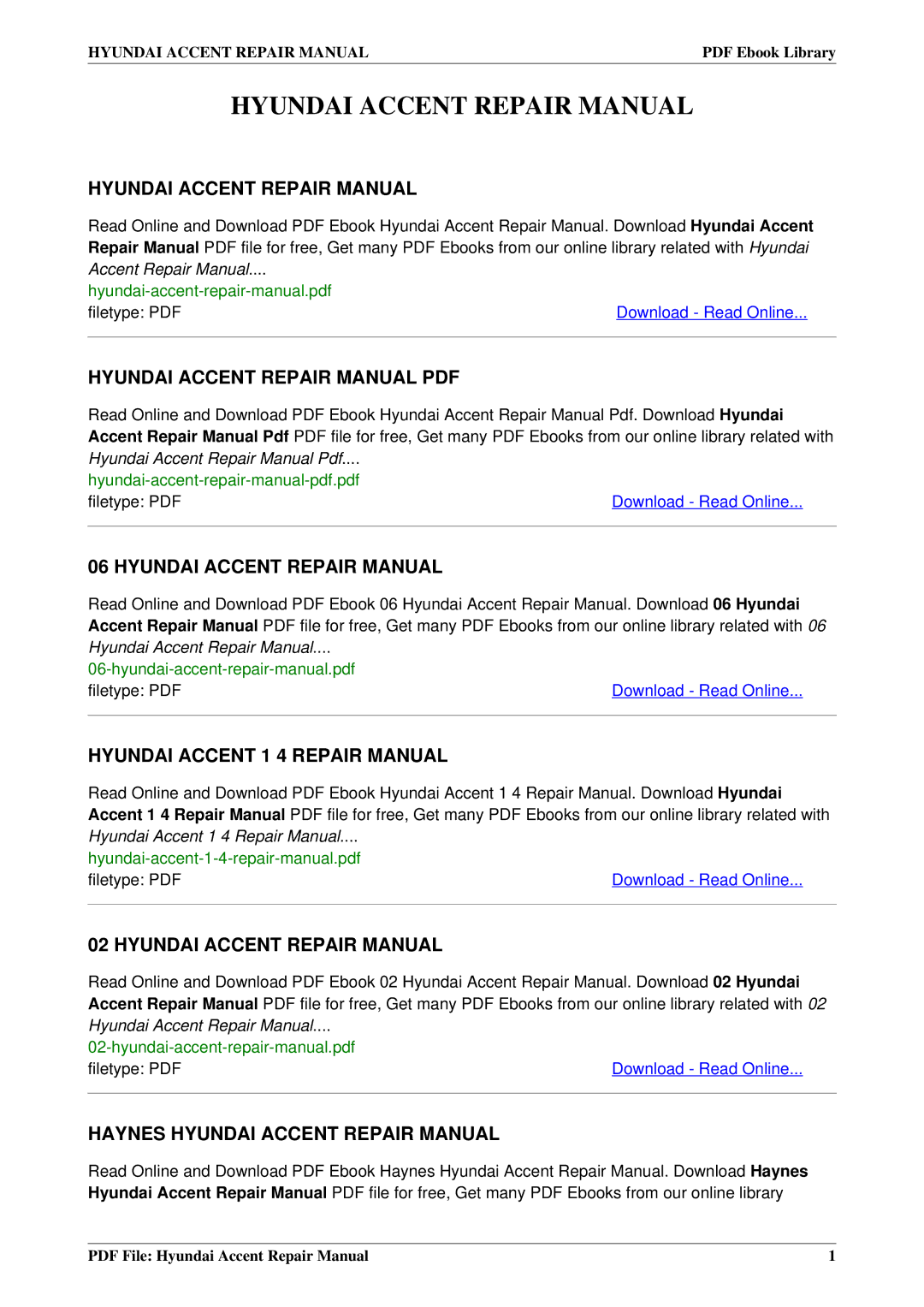 Hyundai ACCENT manual Hyundai Accent 1 4 Repair Manual, Haynes Hyundai Accent Repair Manual 