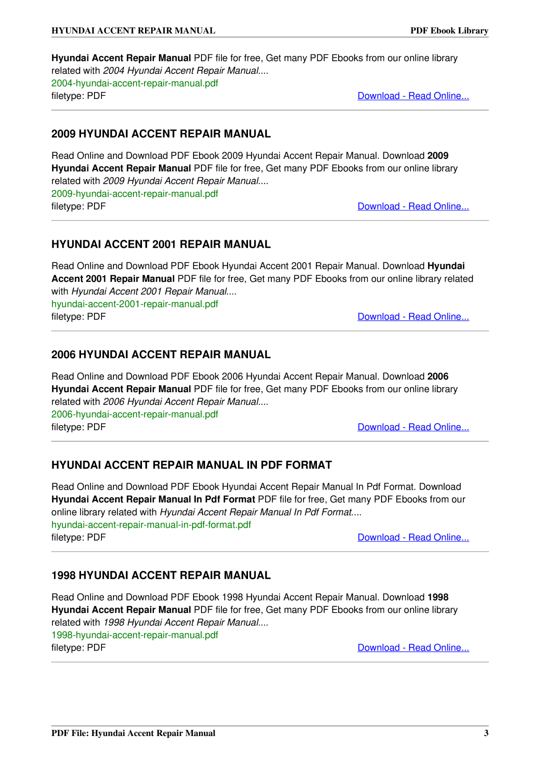 Hyundai ACCENT manual Hyundai Accent 2001 Repair Manual 