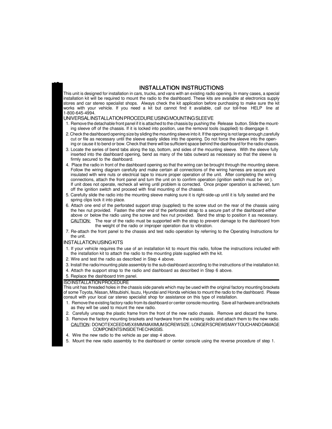 Hyundai ACD-91 manual Installation Instructions, Universalinstallationprocedureusingmountingsleeve, Installationusingkits 