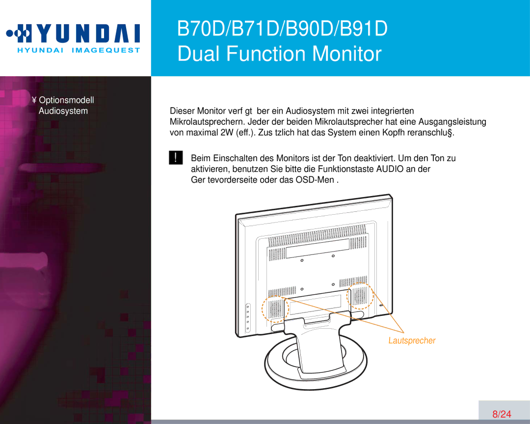 Hyundai B70D, B71D, B90D, B91D manual Optionsmodell 