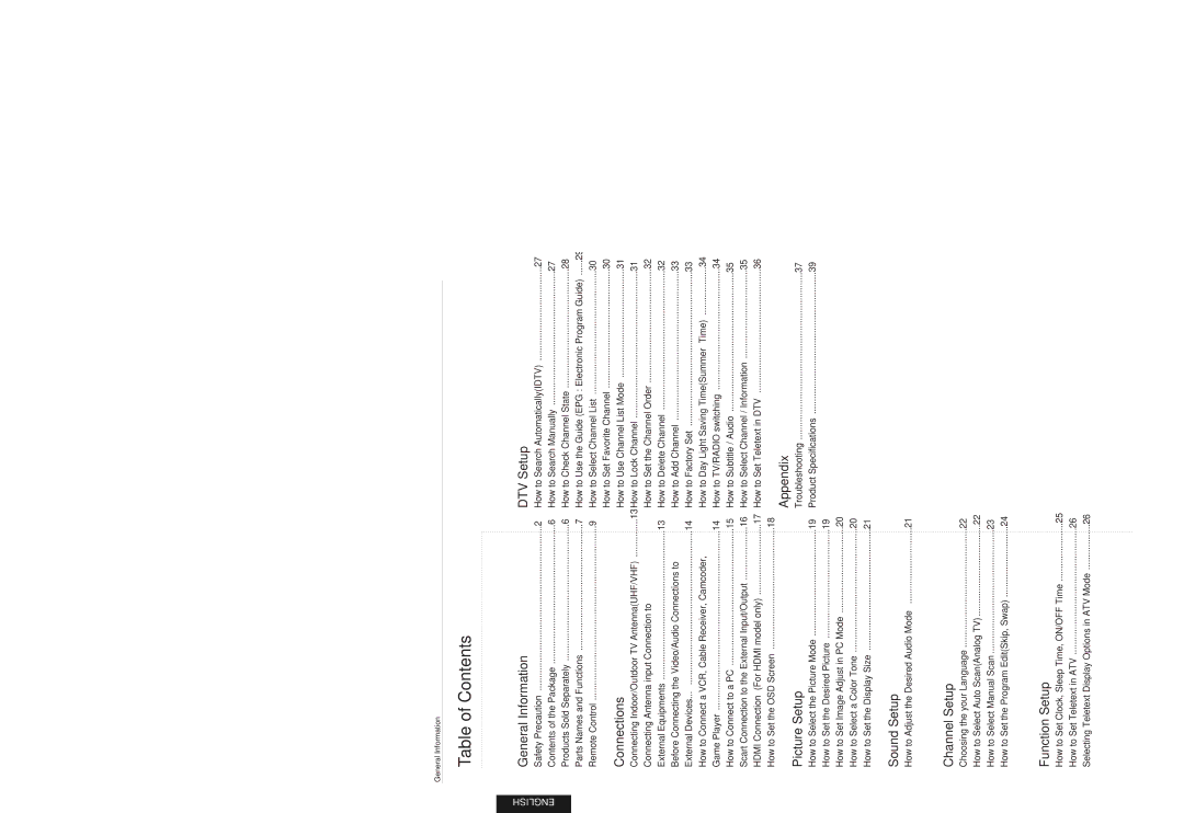 Hyundai E230D, E200D, E201D, E231D, Digital LCD TV manual Table of Contents 