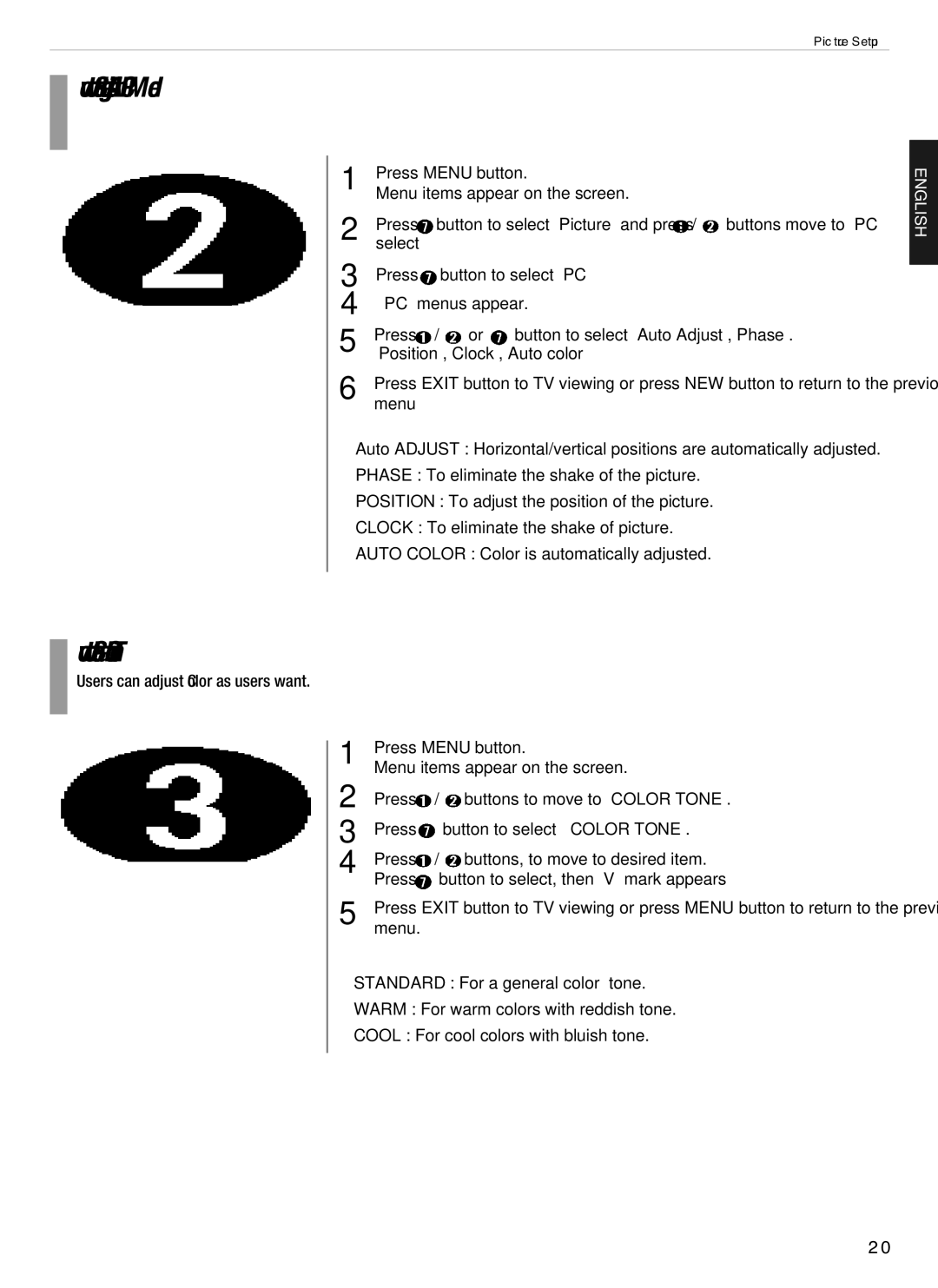 Hyundai E201D, E200D, E230D, E231D, Digital LCD TV manual How to Set Image Adjust in PC Mode, How to Select a Color Tone 