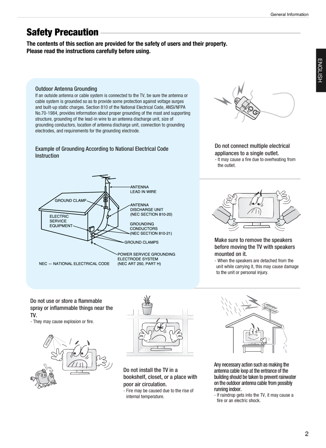 Hyundai E231D, E200D, E201D, E230D, Digital LCD TV manual Safety Precaution, Outdoor Antenna Grounding 