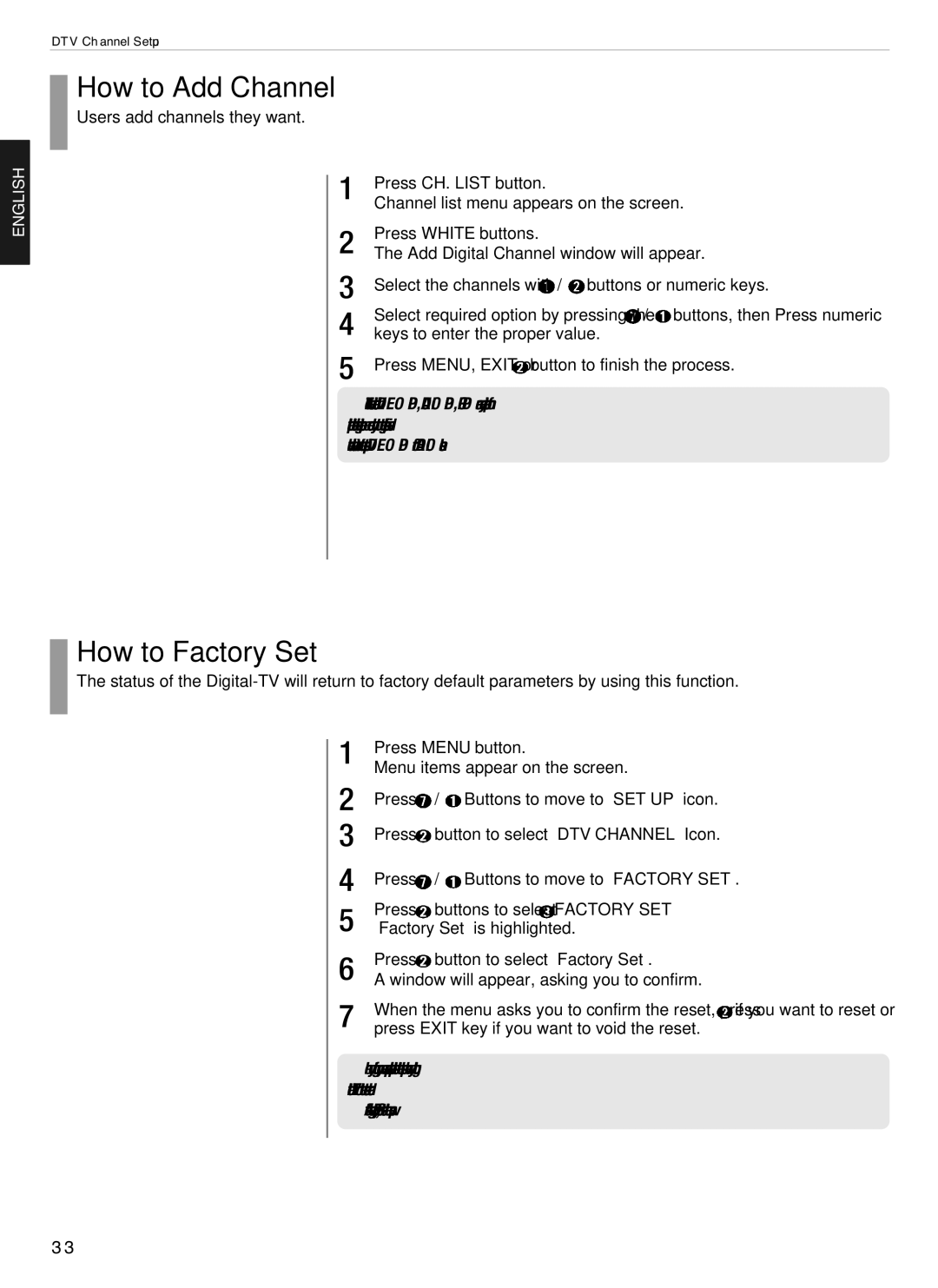 Hyundai Digital LCD TV, E200D, E201D, E230D, E231D manual How to Add Channel, How to Factory Set, Buttons or numeric keys 