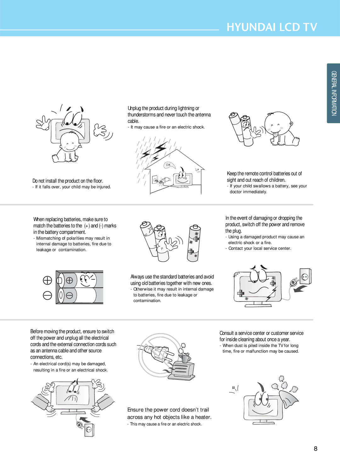 Hyundai E321D, E261D, E371D manual Do not install the product on the floor 