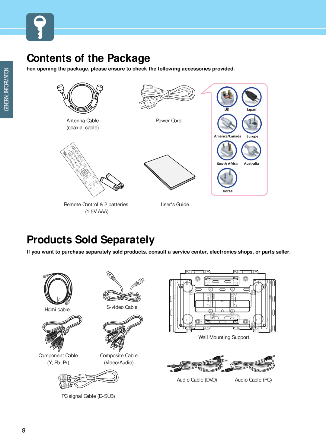 Hyundai E261D, E371D, E321D manual Contents of the Package, Products Sold Separately 