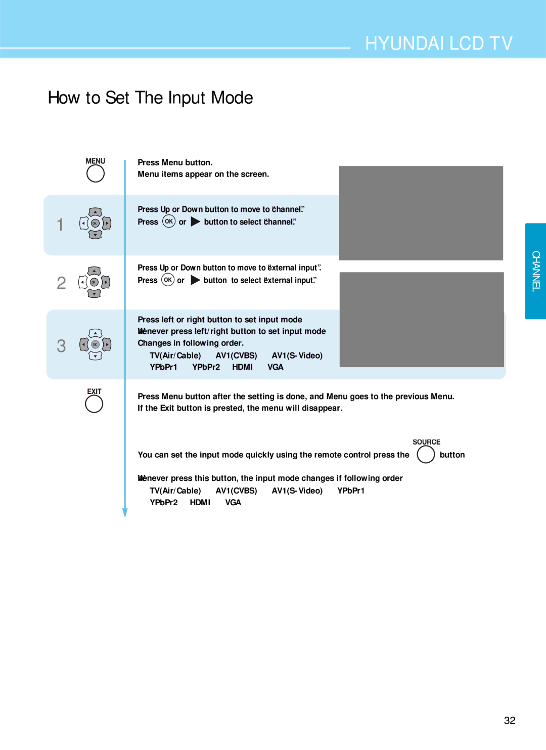 Hyundai E321D, E261D, E371D manual How to Set The Input Mode 