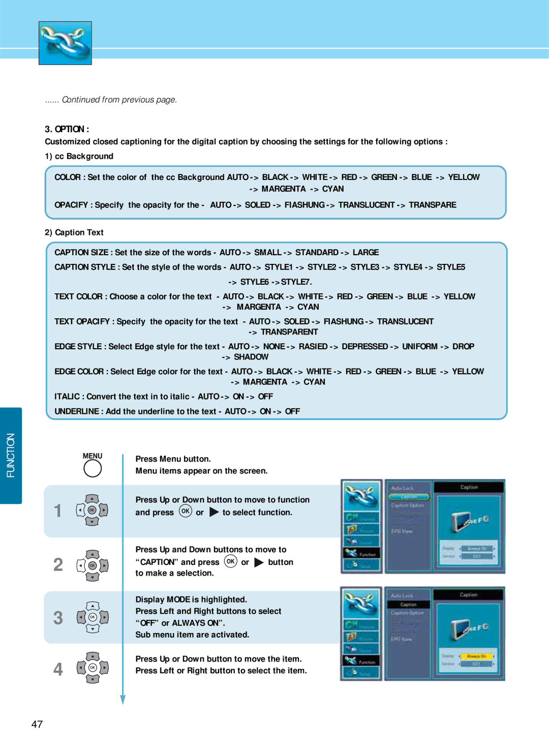 Hyundai E321D, E261D, E371D manual Option, Cc Background, Margenta Cyan, STYLE6 -STYLE7 