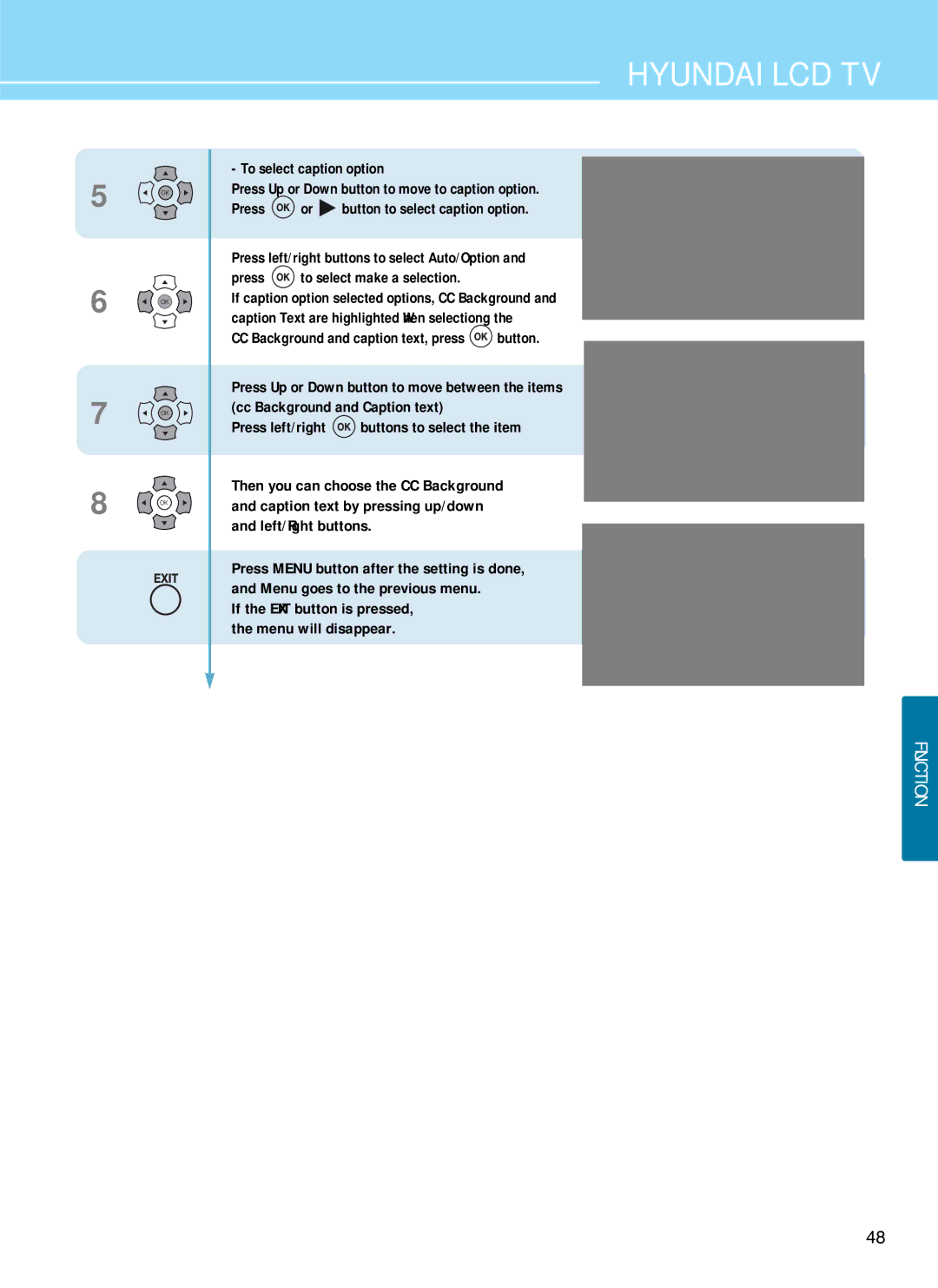 Hyundai E261D, E371D, E321D manual CC Background and caption text, press button, Press left/right buttons to select the item 