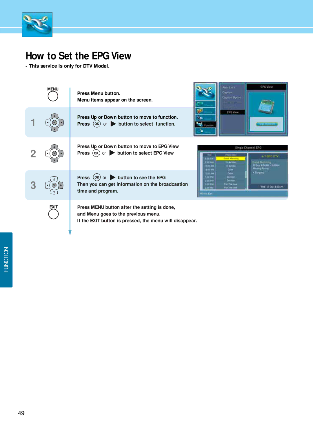 Hyundai E371D, E261D, E321D manual How to Set the EPG View 