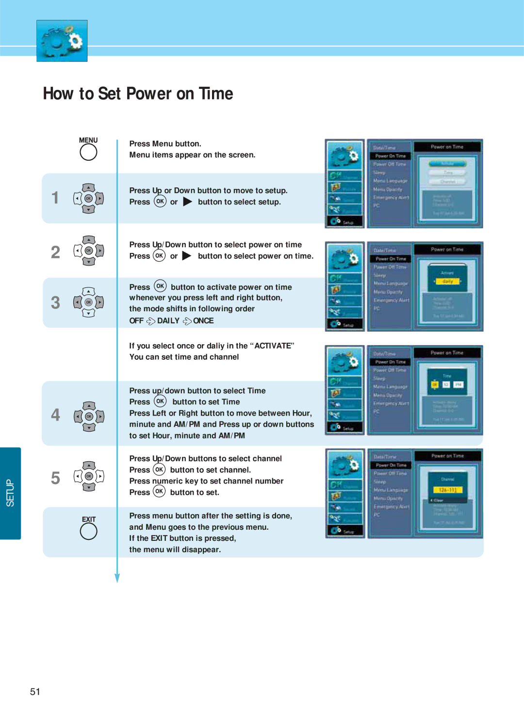 Hyundai E261D, E371D, E321D manual How to Set Power on Time 