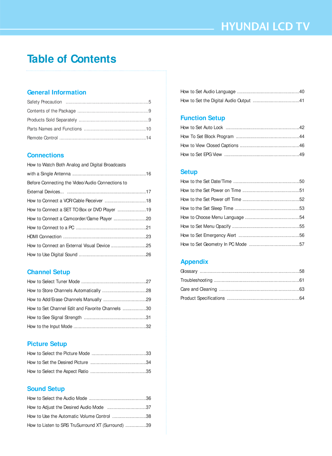 Hyundai E371D, E261D, E321D manual Table of Contents 